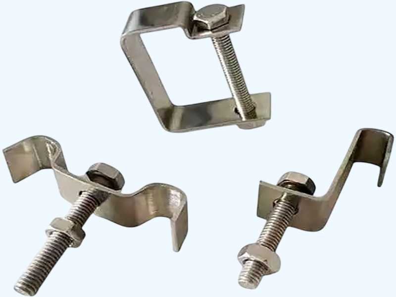 Stainless steel grating clip with saddle and bolt manufactured for WayTong Building Materials FRP grating panels