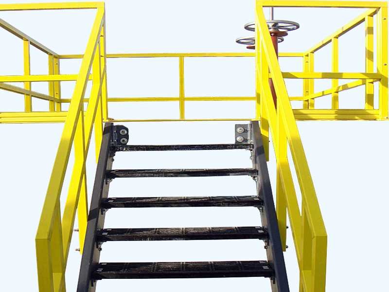 FRP guardrail section with mid‑rail and toe board bracket manufactured by WayTong Building Materials