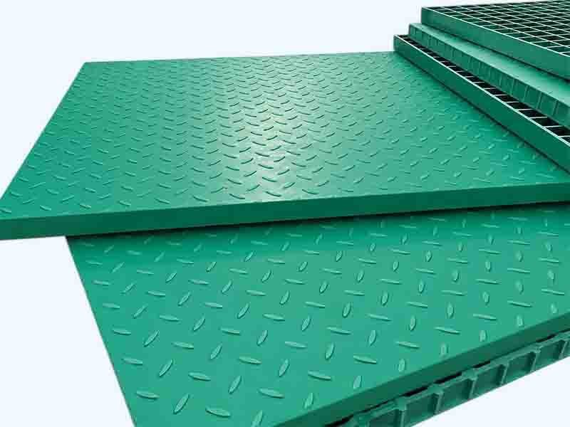 Covered FRP grating panel with integral solid top surface and square mesh underside from WayTong Building Materials